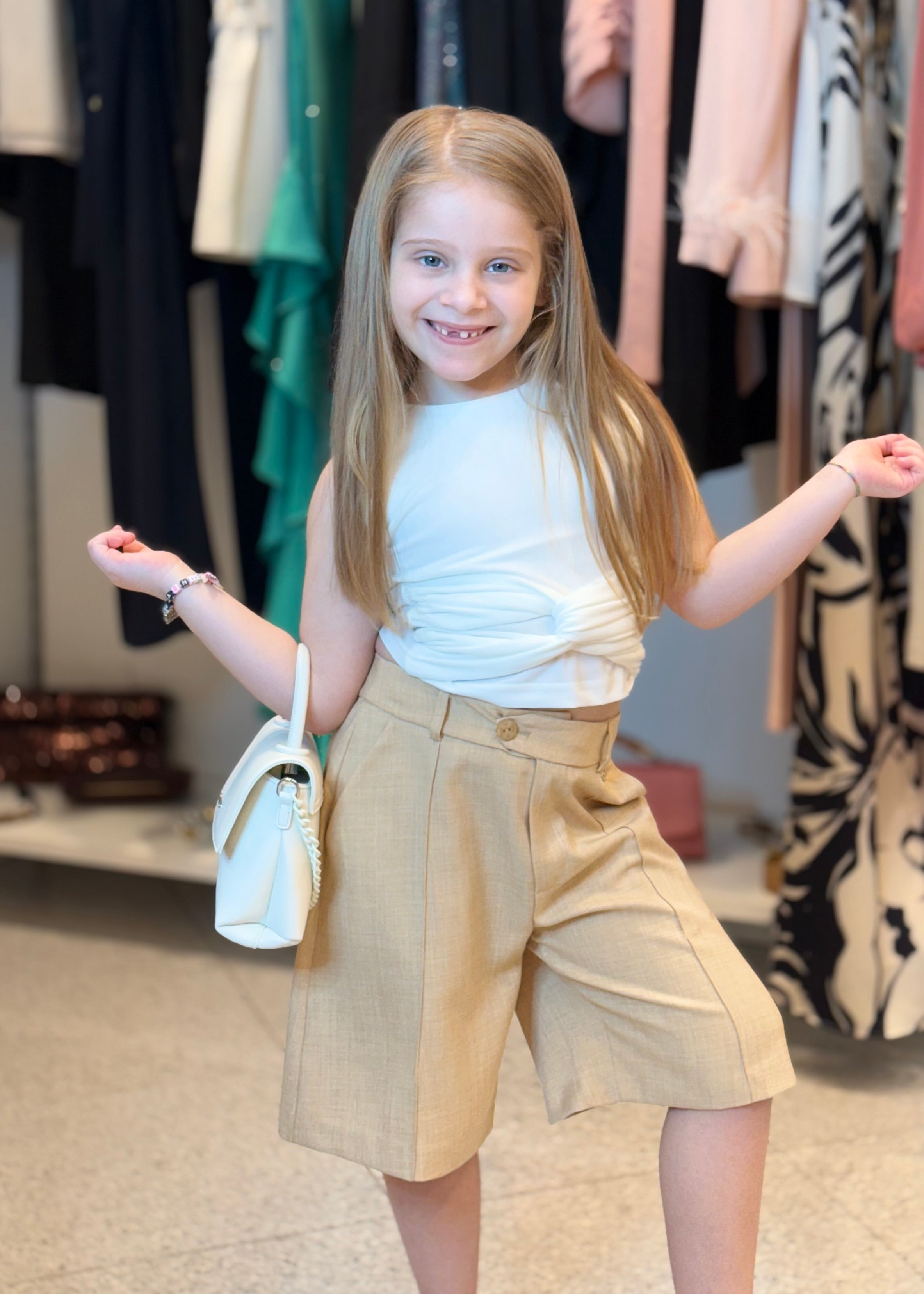 FUN FUN - Top a giro bianco con nodo bambina