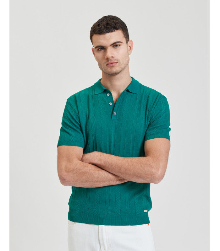 GIANNI LUPO - Polo verde smeraldo in maglia ricamata uomo