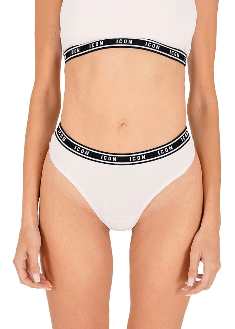 ICON - UNDERWEAR - Slip brasiliano bianco con elastico nero logato donna