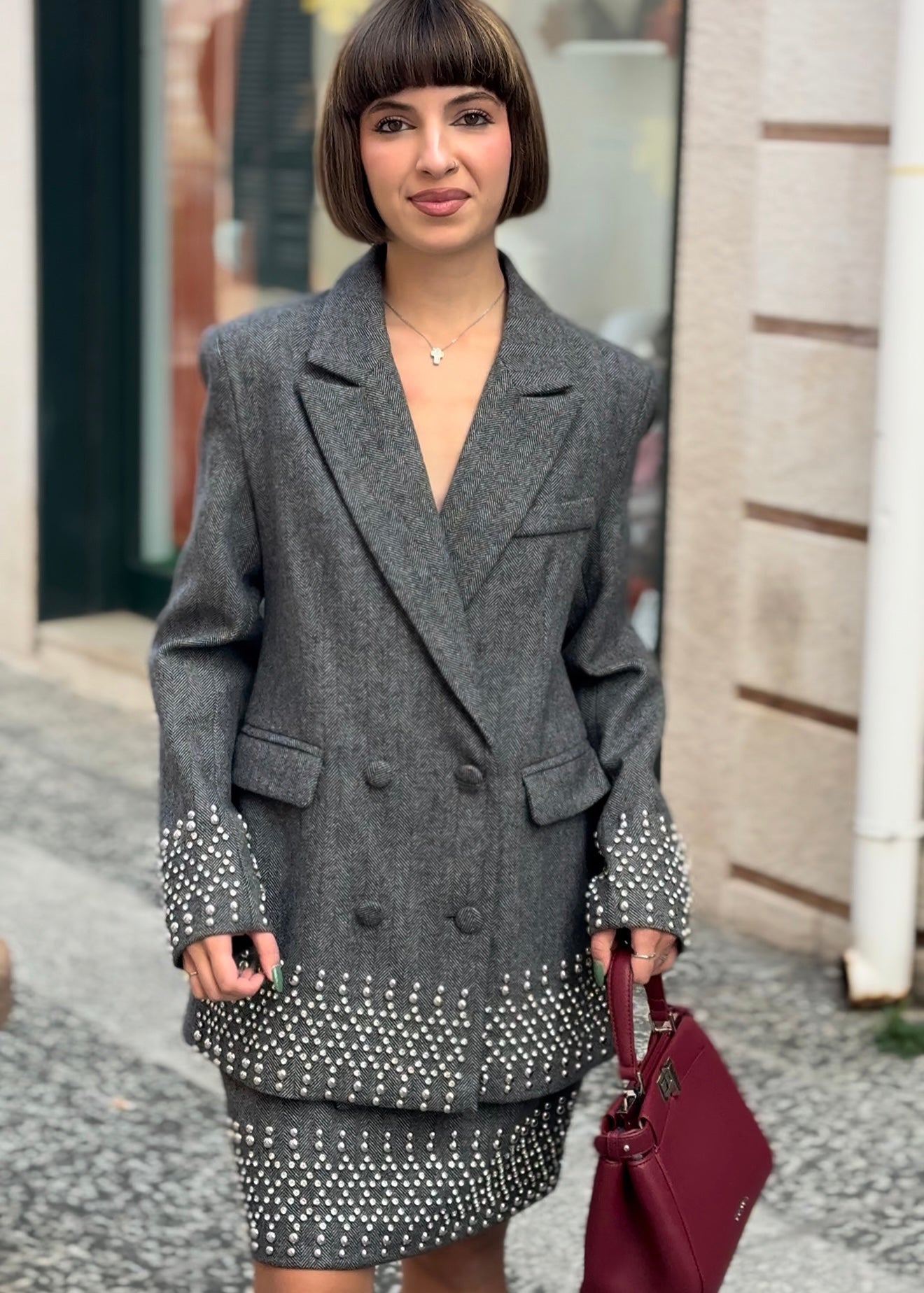 TRASH AND LUXURY - Giacca doppiopetto con applicazione in strass donna