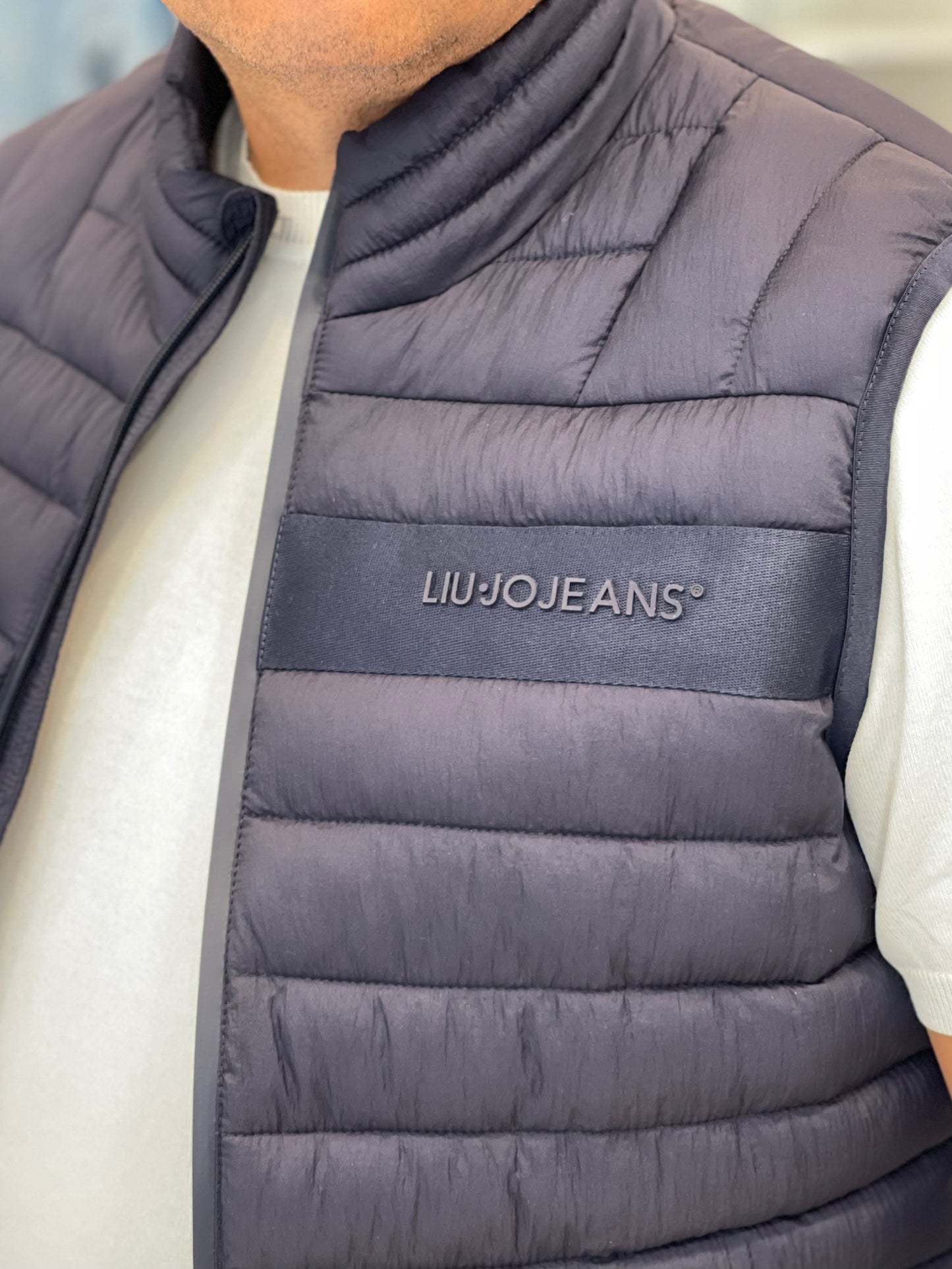 LIU-JO UOMO - Gilet bomber  blu con logo doppia tasca