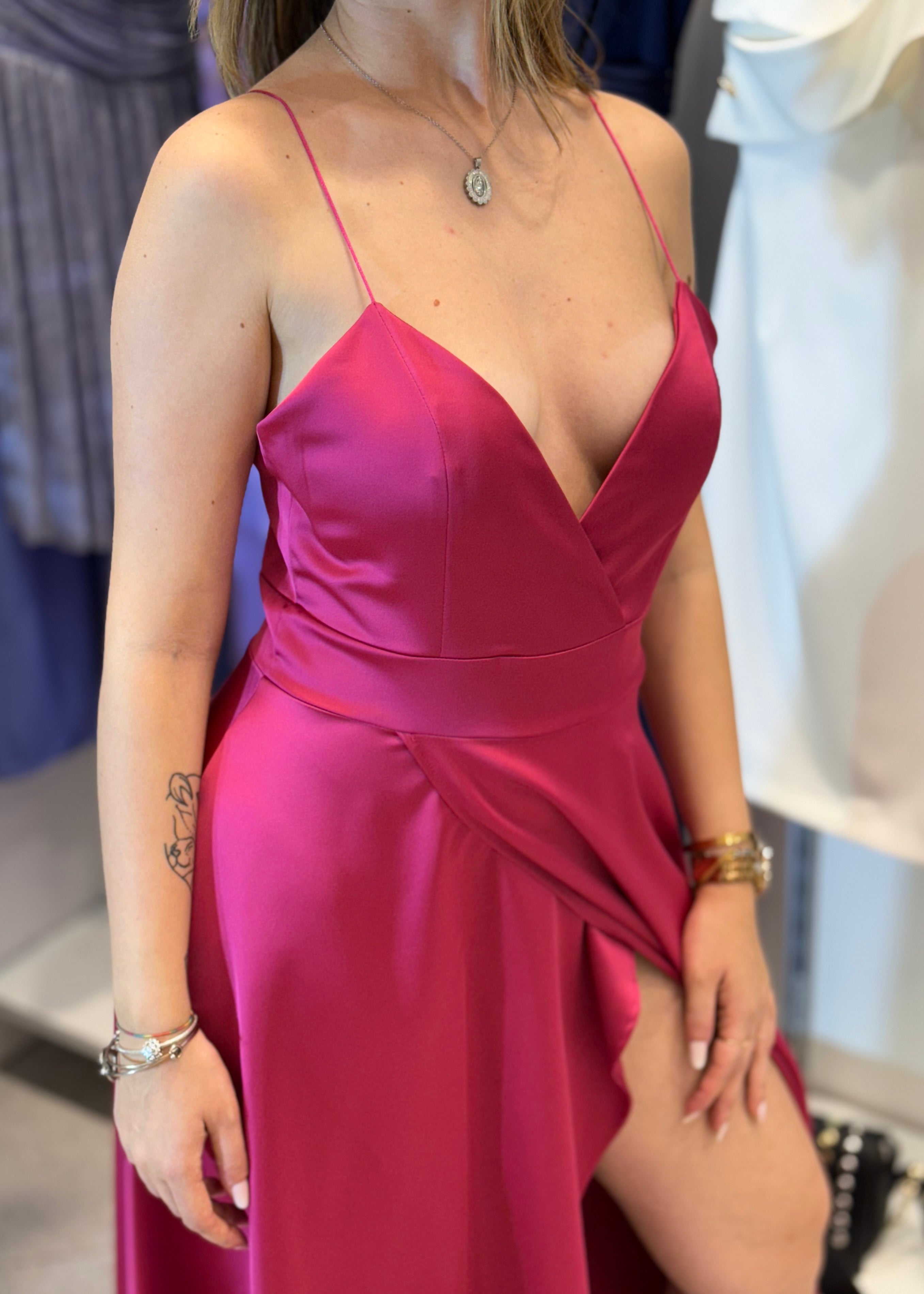 JE-NE- Abito lungo magenta con spacco donna