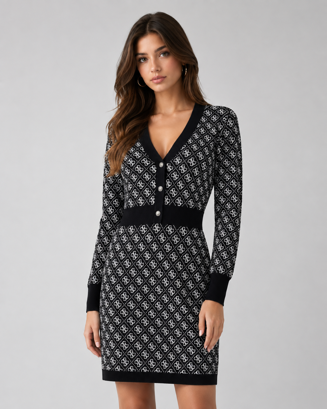 GUESS - Vestito logato 4G con bottoni oro donna