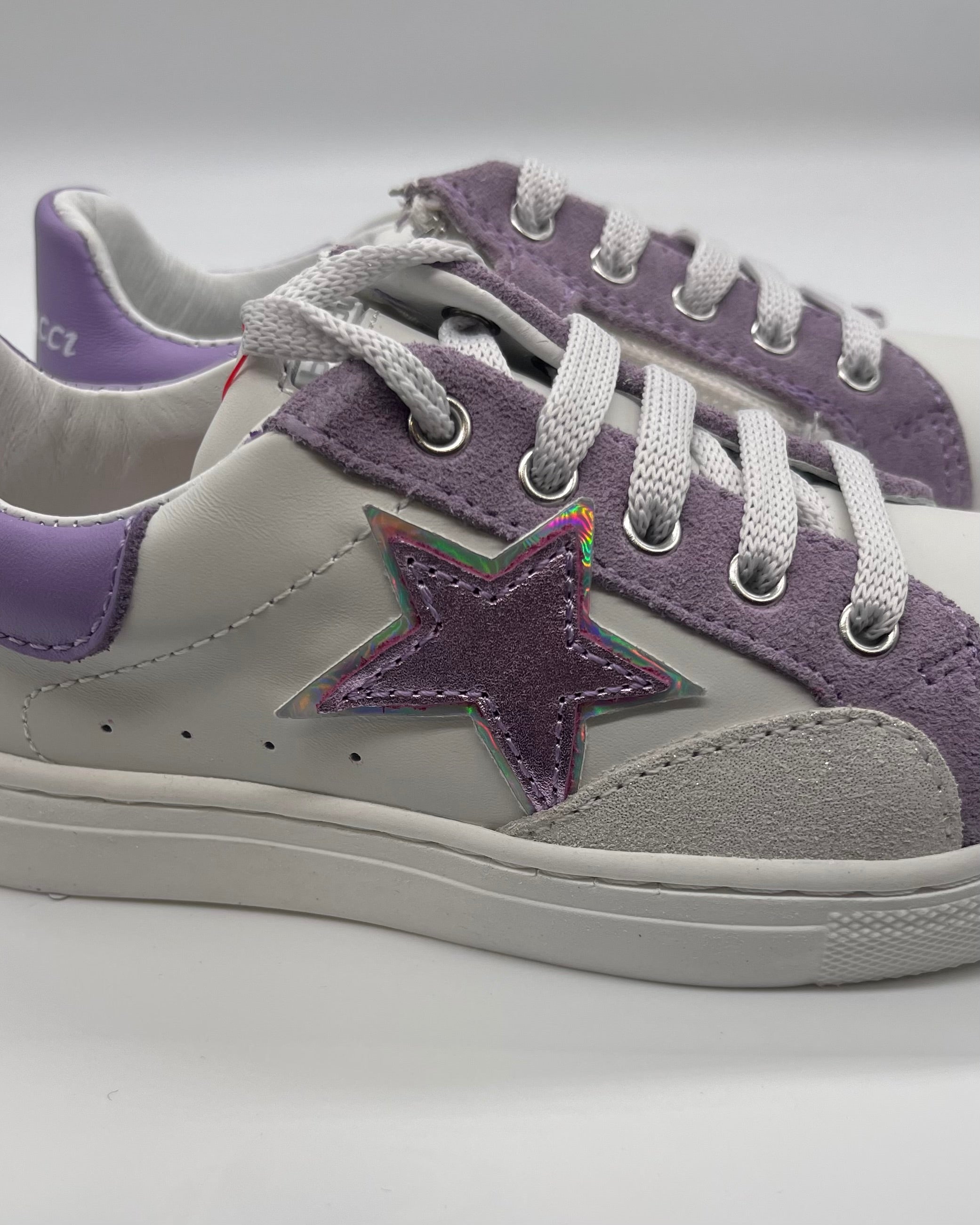 BALDUCCI - Sneakers bianca e lilla con stella olografica