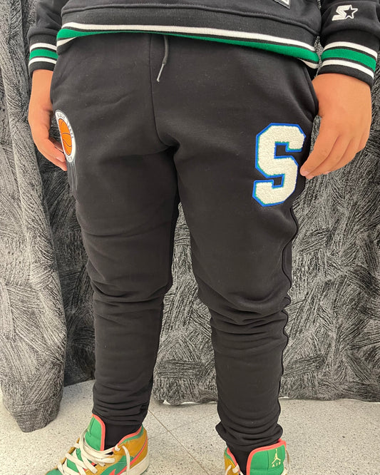 STARTER - Pantalone tuta nero con logo bianco e azzurro bambino