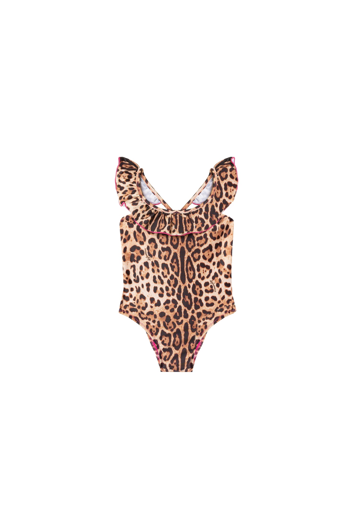 4GIVENESS - Costume monokini maculato leopardato con balze e dettagli fucsia