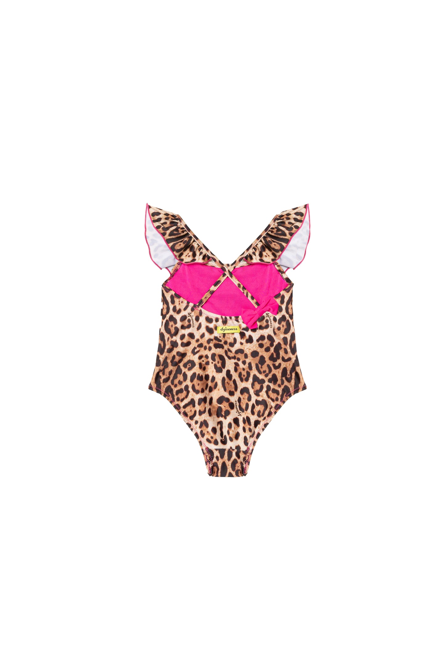 4GIVENESS - Costume monokini maculato leopardato con balze e dettagli fucsia