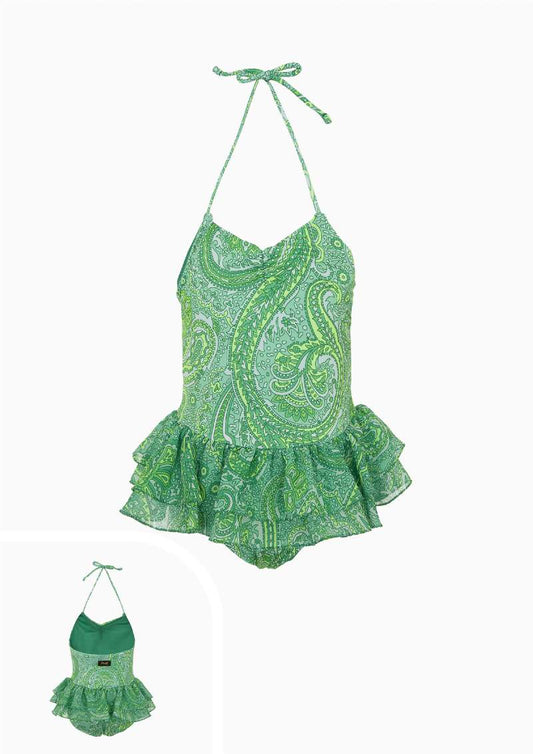 F**K - Monokini a fantasia verde con balza bambina