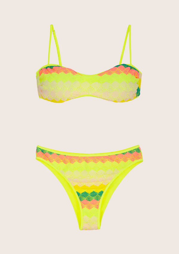 F**K - Bikini fascia e slip fisso giallo fluo a fantasia donna