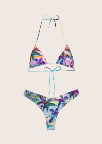 F**K - Bikini triangolo con slip brasiliano a fantasia palme donna