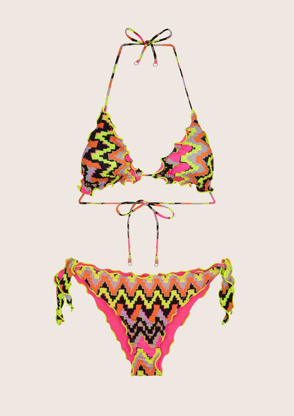 F**K - Bikini triangolo con slip regolabile fucsia a fantasia donna