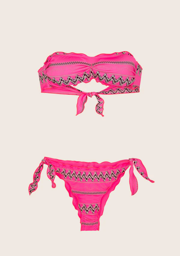 F**K - Bikini fascia e slip regolabile fucsia a fantasia donna