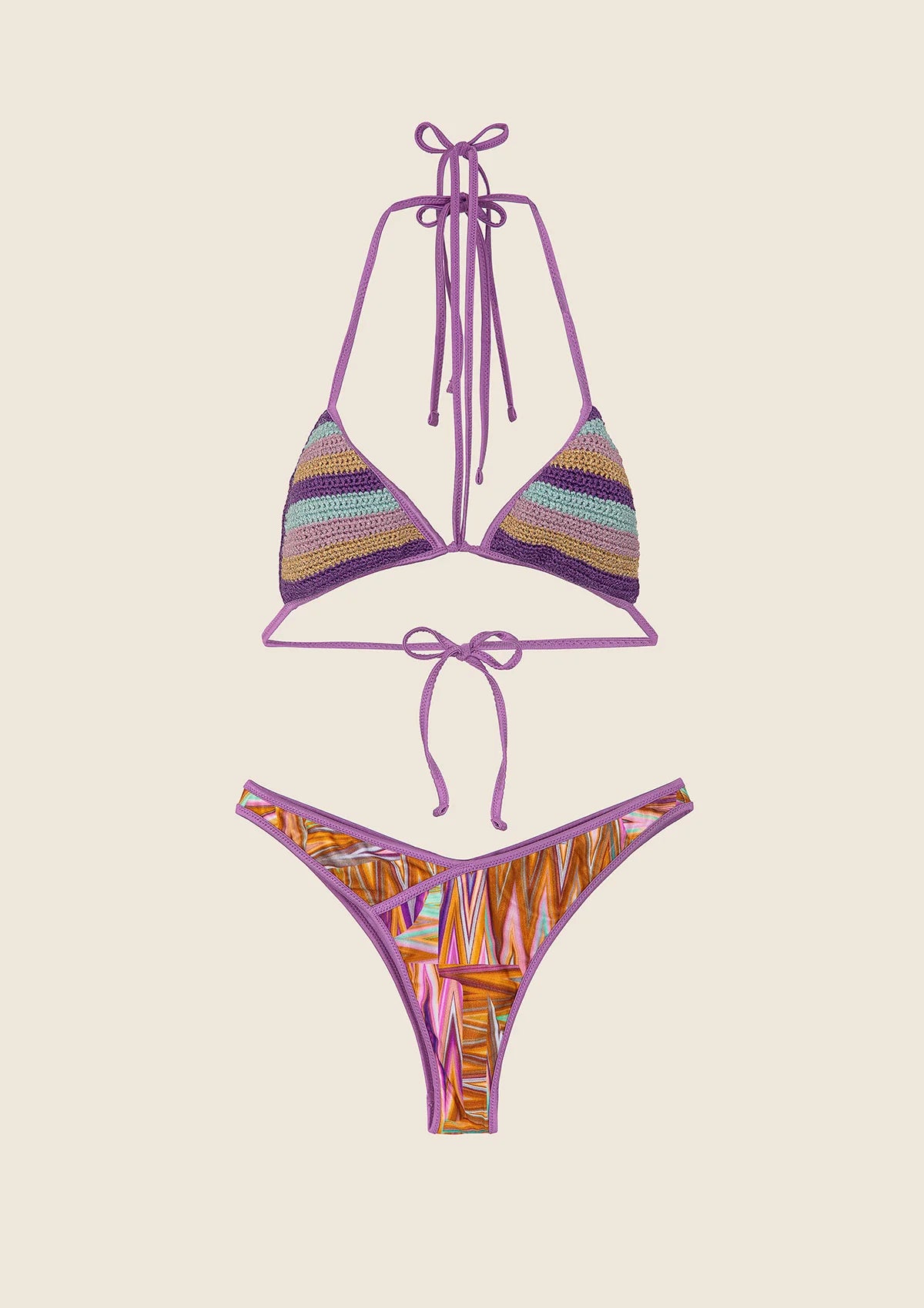 F**K - Bikini triangolo all'uncinetto e slip a fantasia donna