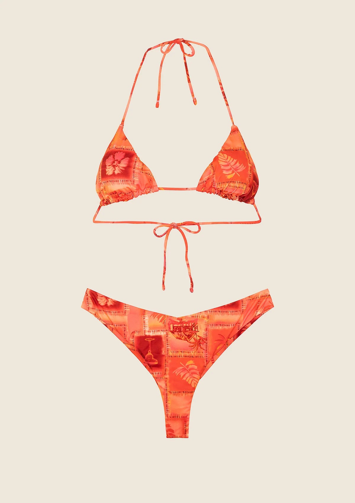 F**K - Bikini triangolo con slip americano fisso a fantasia donna