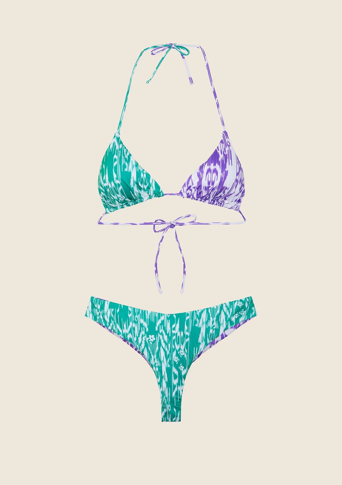 F**K - Bikini triangolo con slip americano fisso a fantasia donna