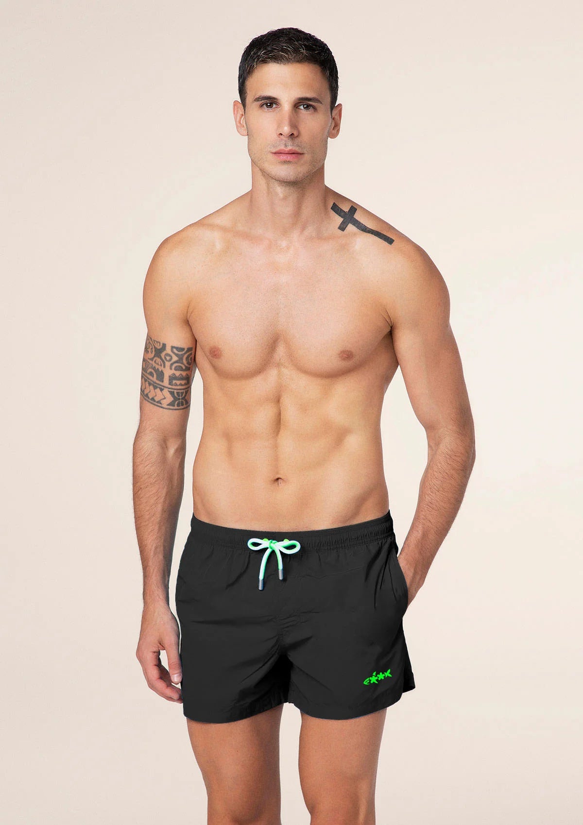 F**K - Costume nero con coulisse verde uomo