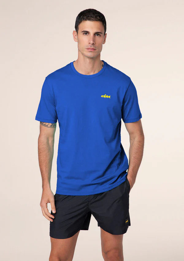 F**K - T-shirt royal con logo giallo fluo uomo