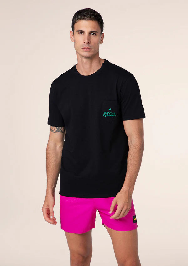 F**K - T-shirt nera con taschino con logo verde uomo