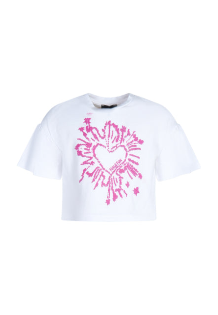 FUN FUN - T-shirt bianca con cuore fucsia bambina