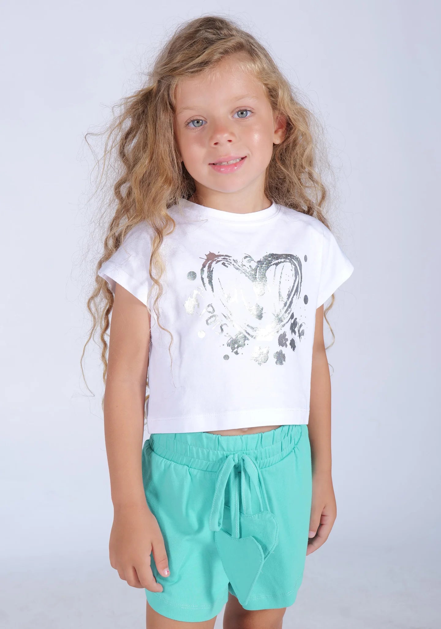 FUN FUN - SET COMPLETO - T-shirt bianca con short verde acqua bambina