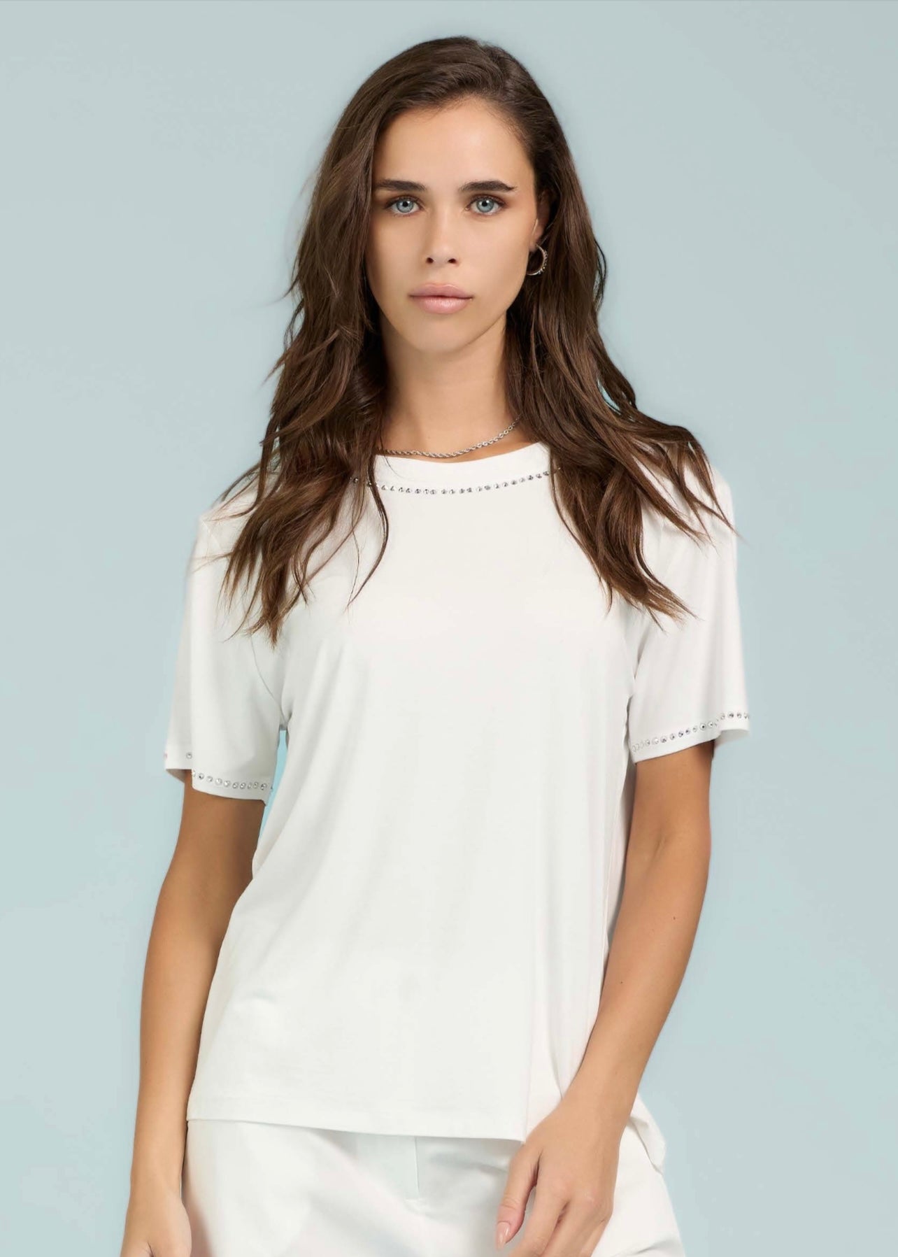 TAKE TWO - T-shirt con strass su collo donna