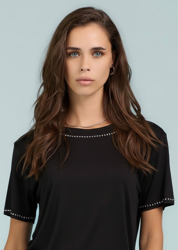 TAKE TWO - T-shirt con strass su collo donna