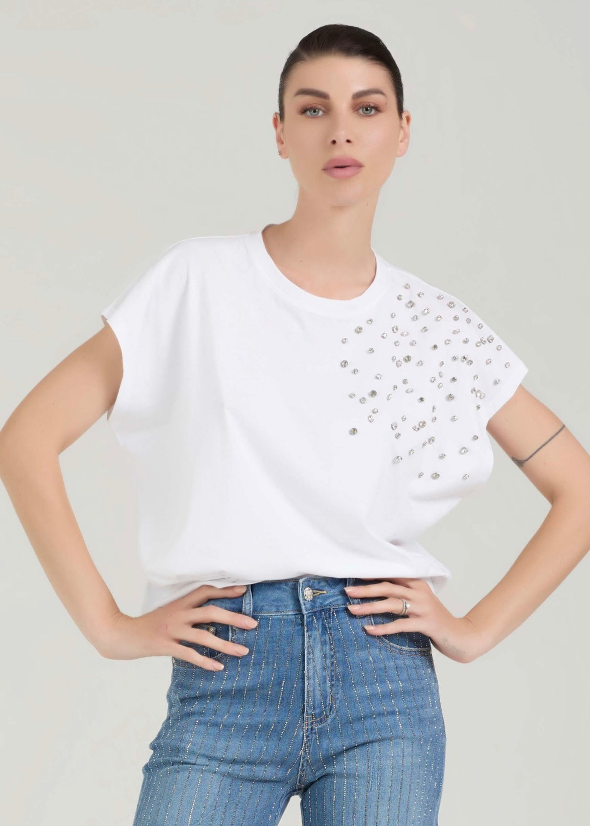 TAKE TWO - T-shirt con strass su spalla donna