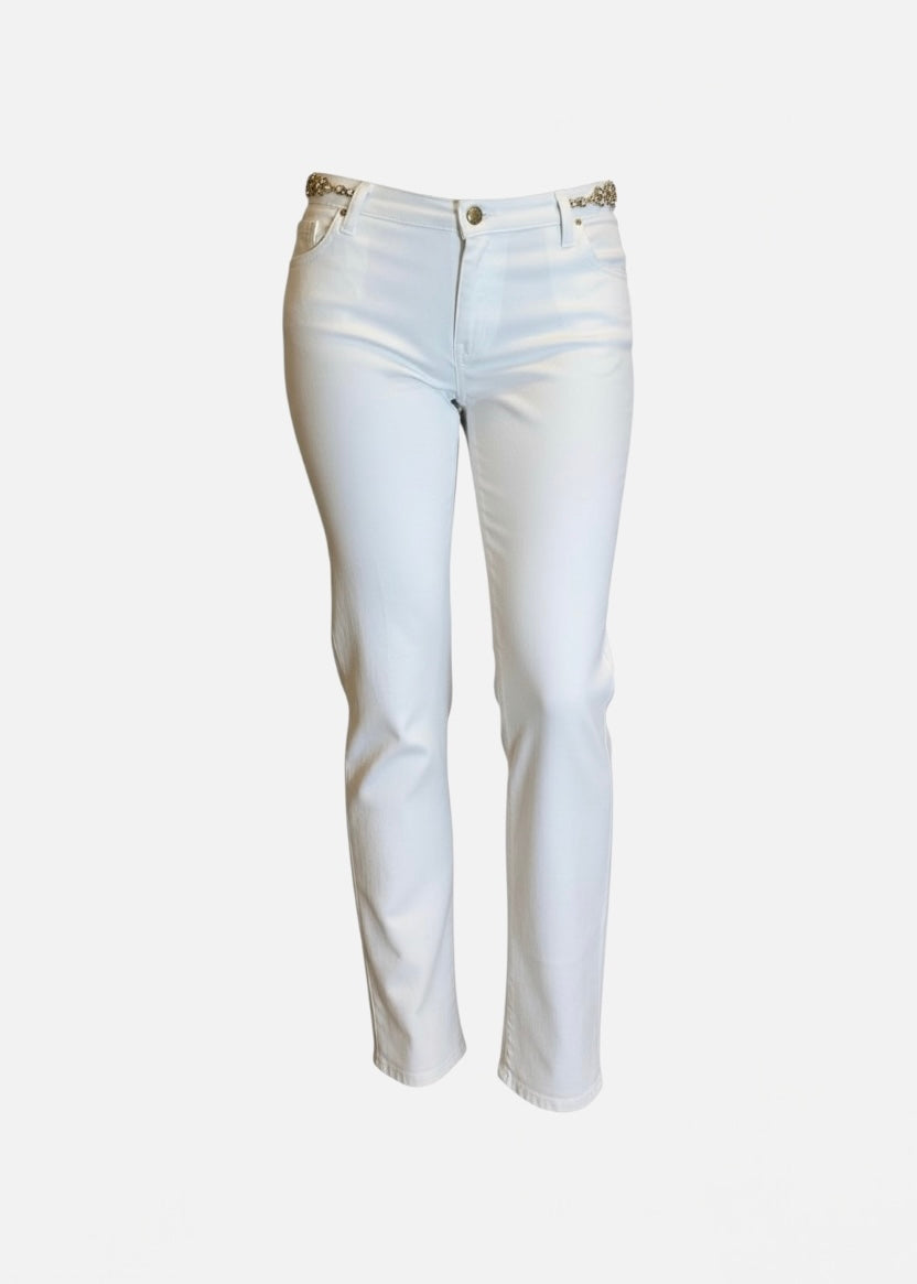 TRASH AND LUXURY - Jeans bianco con dettaglio gioiello donna