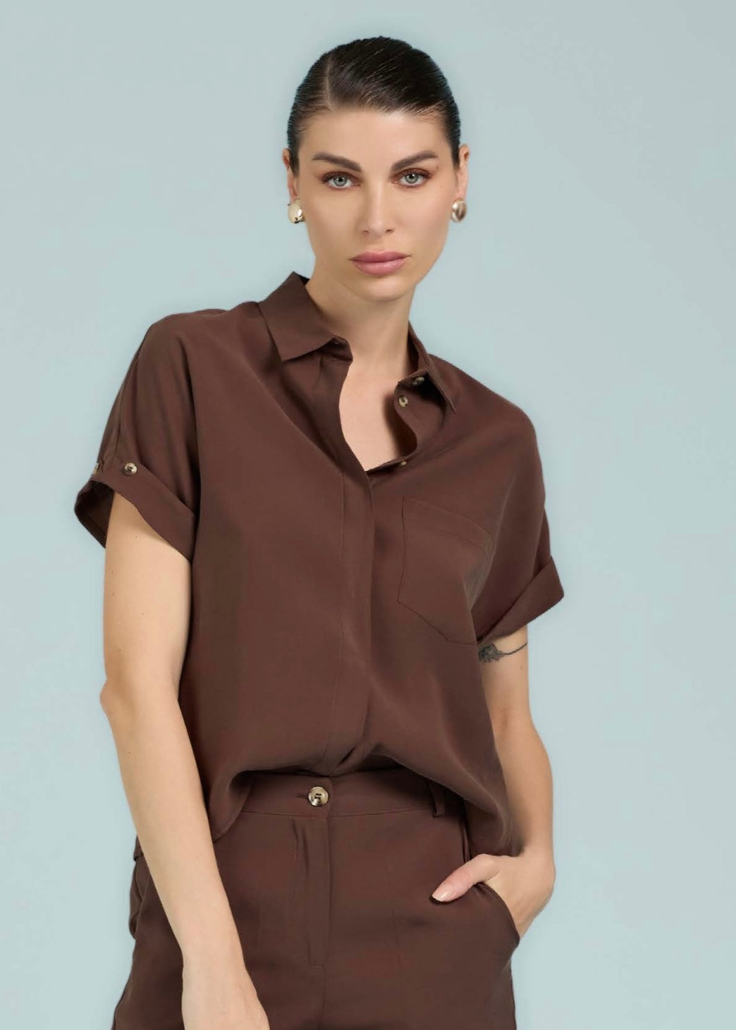 TAKE TWO - Camicia con bottoni e manica in cupro donna