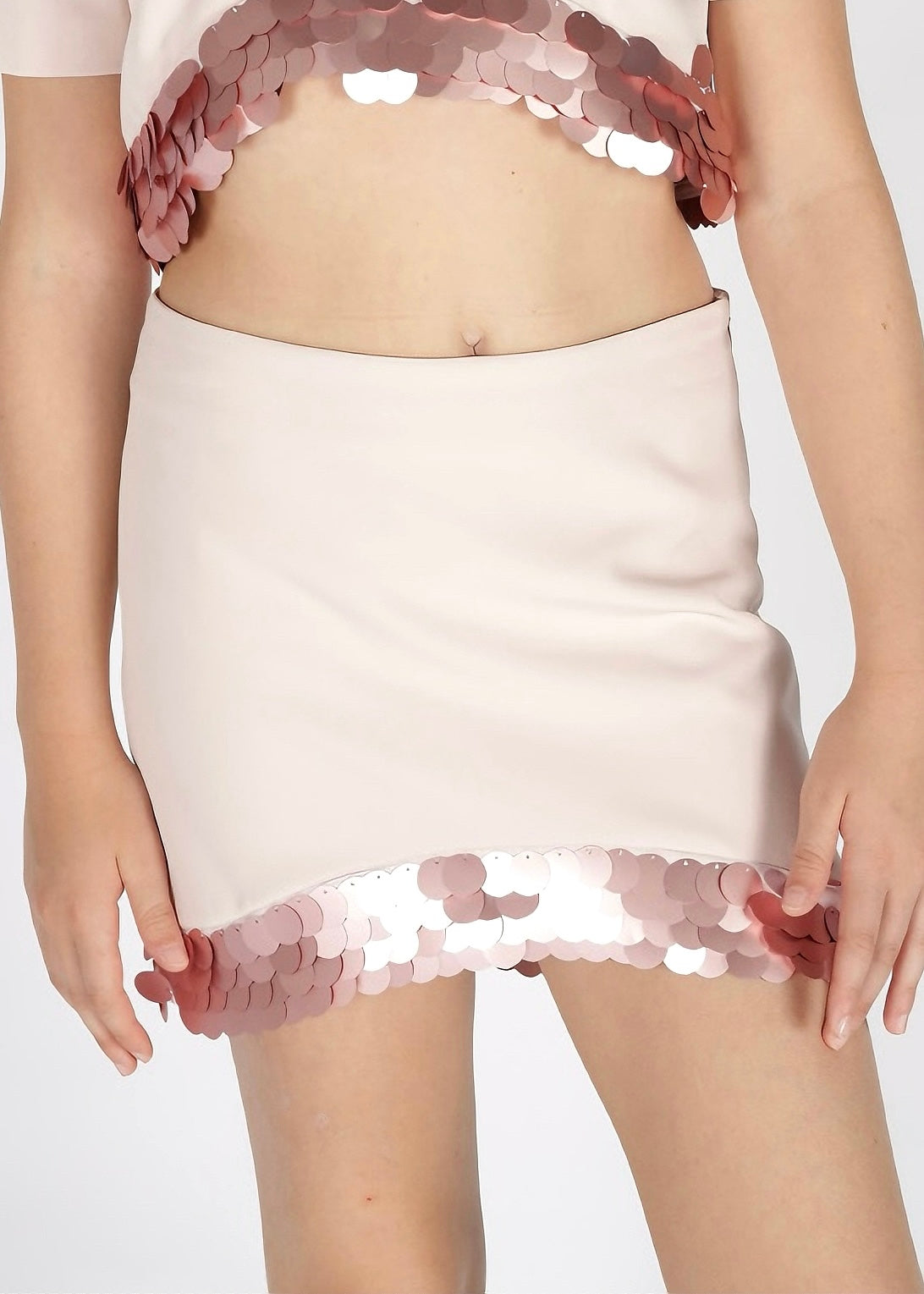 FUN FUN - COUTURE -  Gonna rosa cipria con maxi paillettes