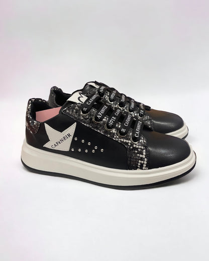 CAFèNOIR - Sneakers nera con lacci logati e stella laterale