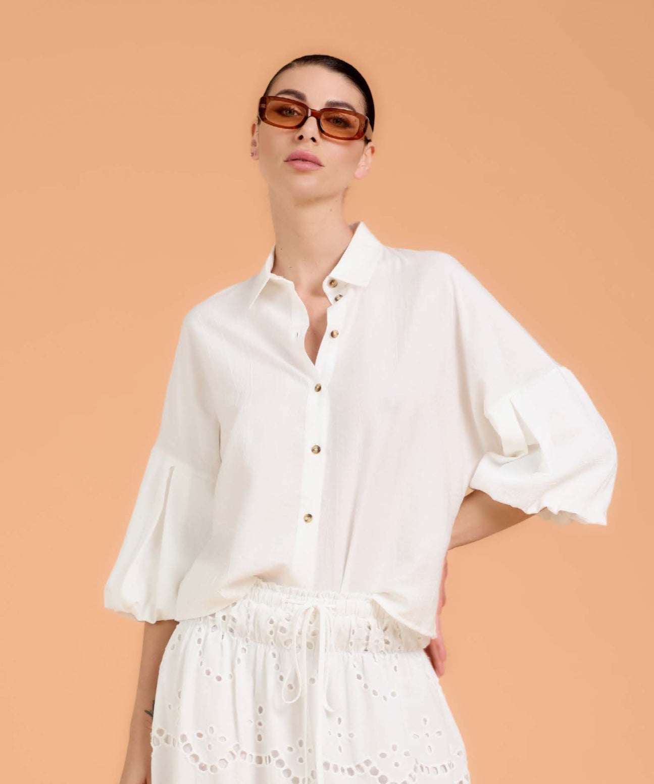 TAKE TWO - Camicia con manica a palloncino in plisse donna