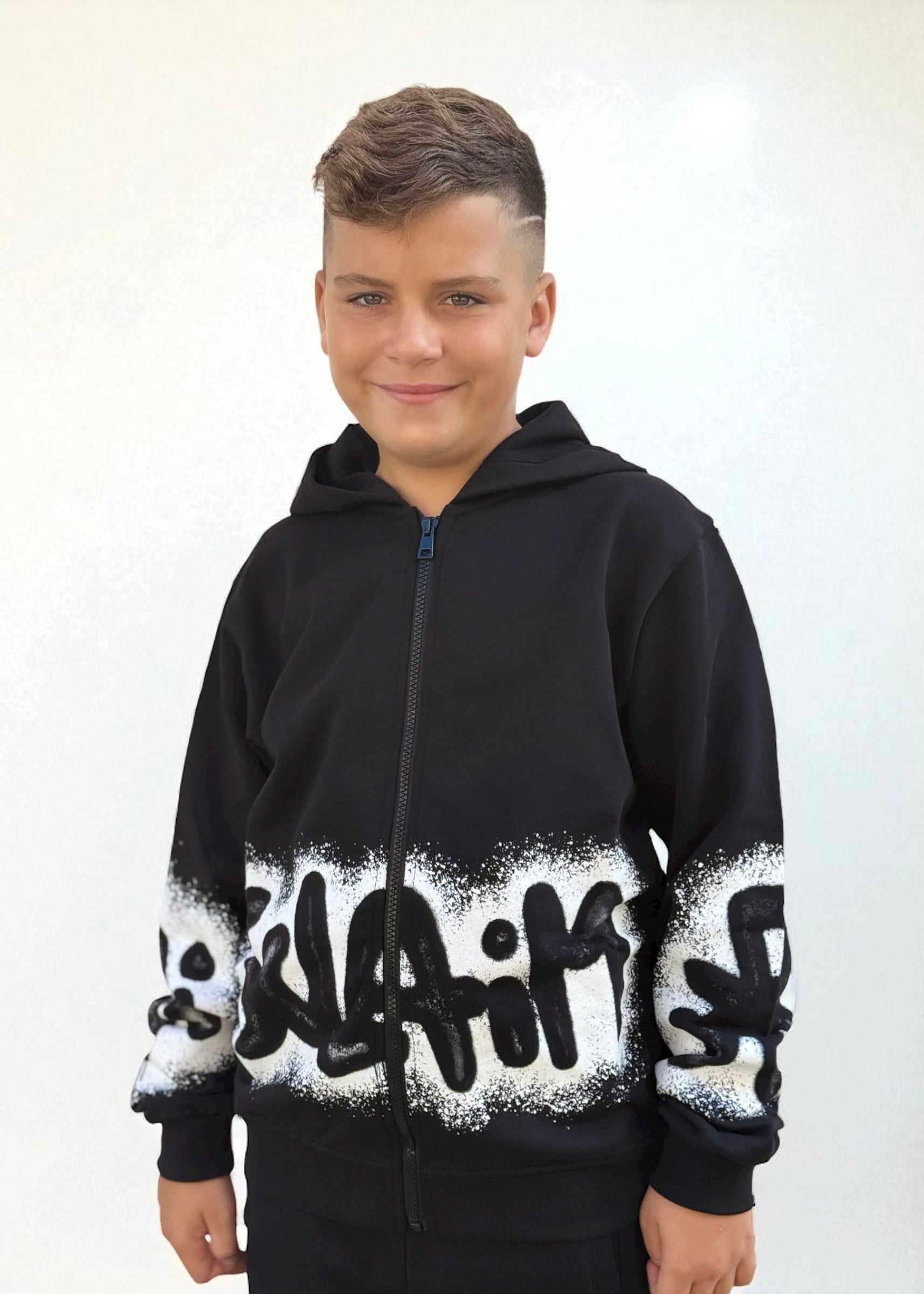 DISCLAIMER - Felpa con zip e cappuccio logo spray bambino