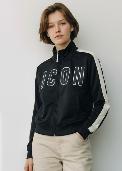 ICON - Felpa con zip in triacetato con maxi logo donna