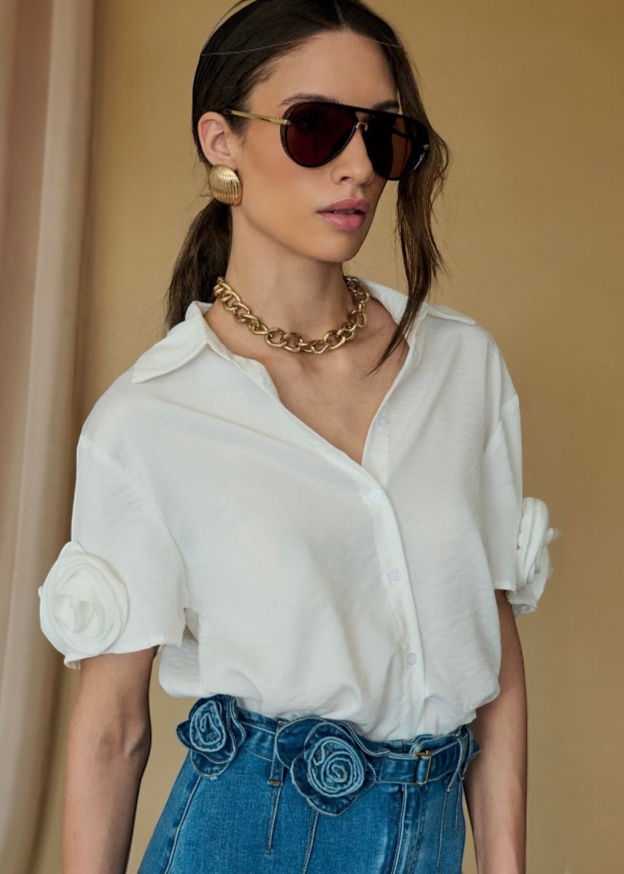 INFLUENCER - Camicia Bianca Donna Elegante con Maniche Corte