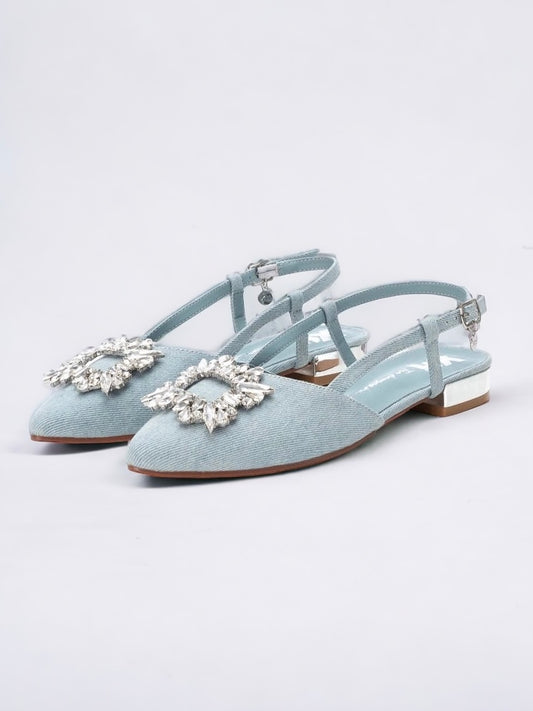 XTI - MEMORY FOAM - Ballerina denim a punta con dettaglio gioiello donna