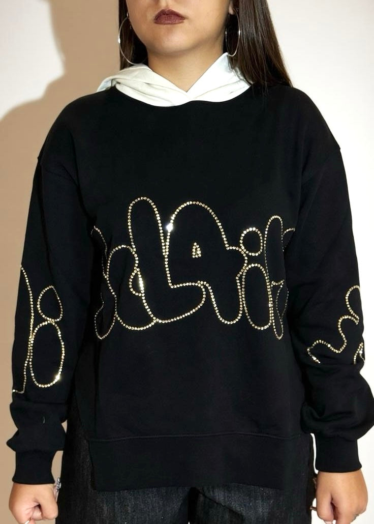 DISCLAIMER - Felpa con cappuccio bicolor con logo in strass donna