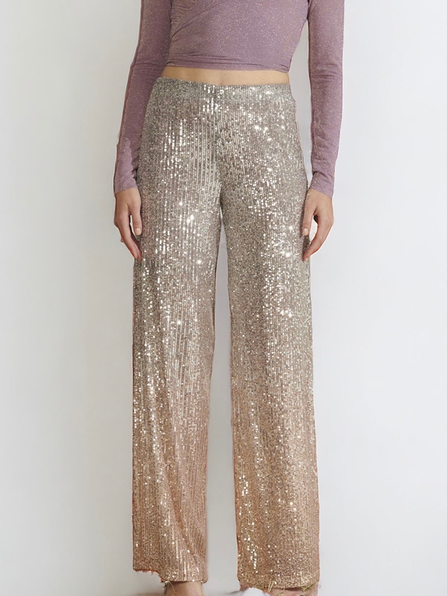 LE SARTE DEL SOLE - Pantalone paillettes silver gold