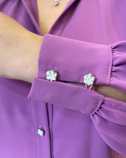 LE SARTE DEL SOLE - Camicia viola con bottoni gioiello donna