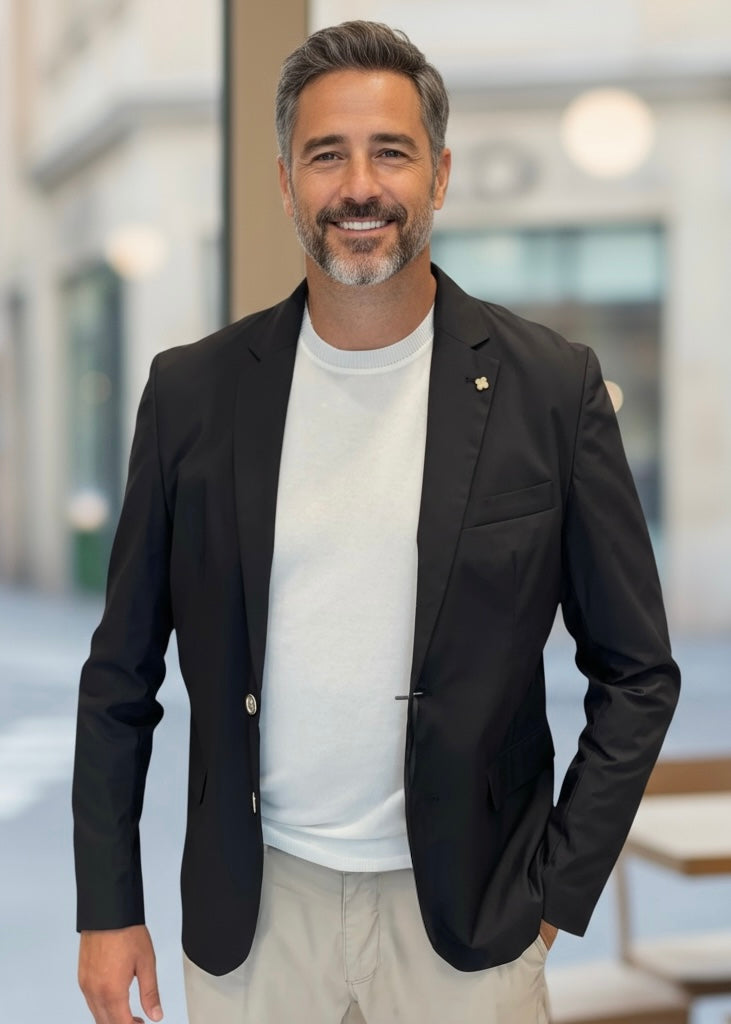 GIANNI  LUPO - Giacca monopetto nera abito in cotone uomo