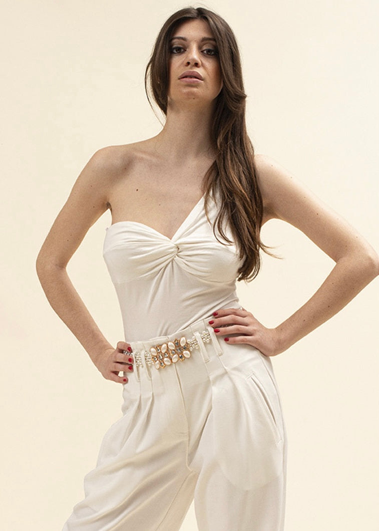 KORALLINE - Body monospalla bianco donna