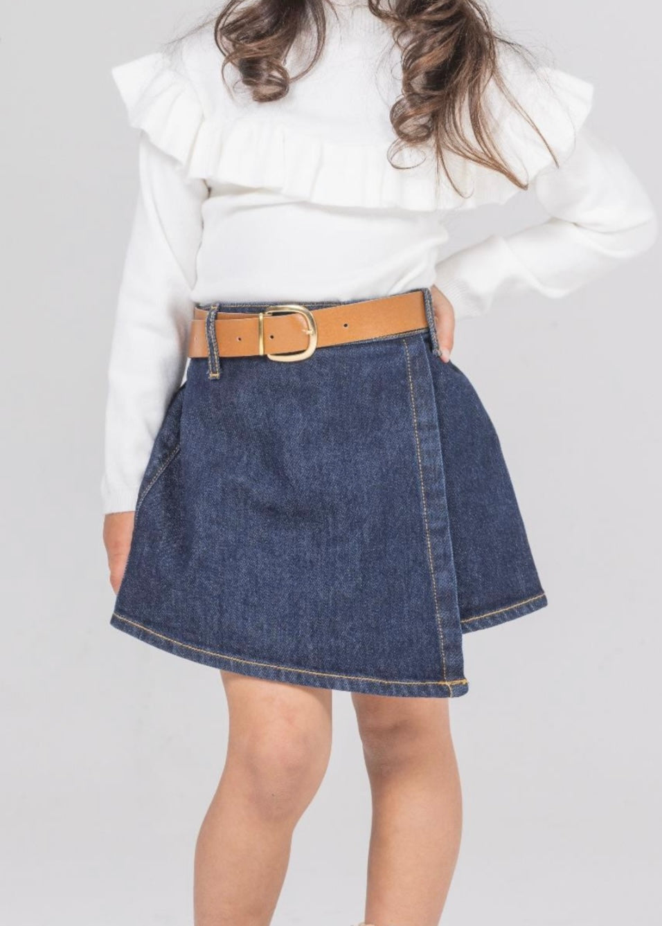 JANICE - Gonna con cintura cuoio bambina