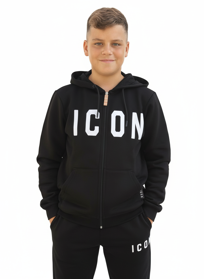 ICON - Felpa con zip e cappuccio con maxi logo bambino