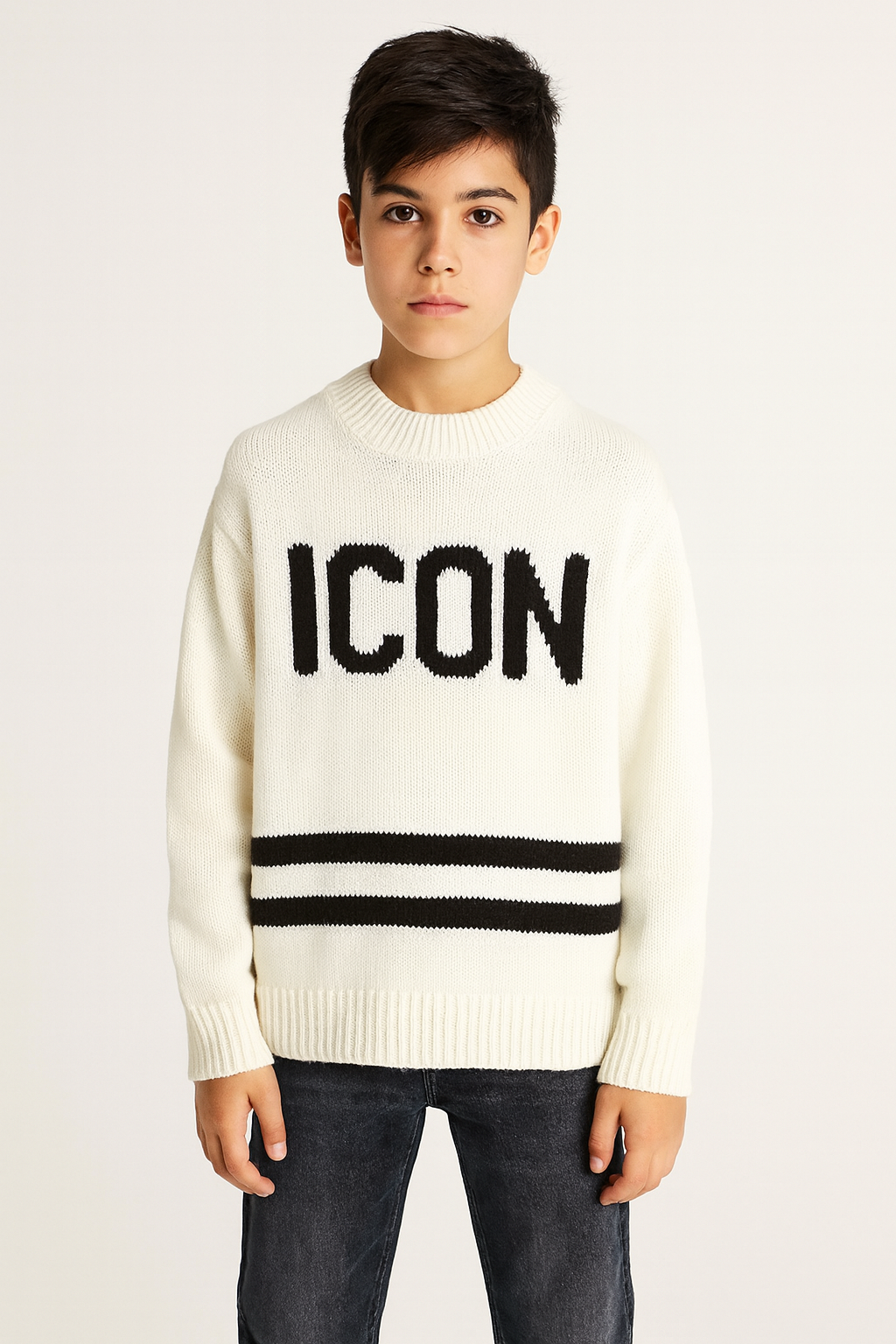 ICON - Maglione in lana con maxi logo bambino