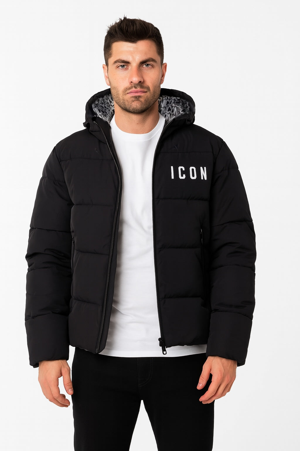 ICON - Giubbotto nero con maxi logo sul retro  uomo