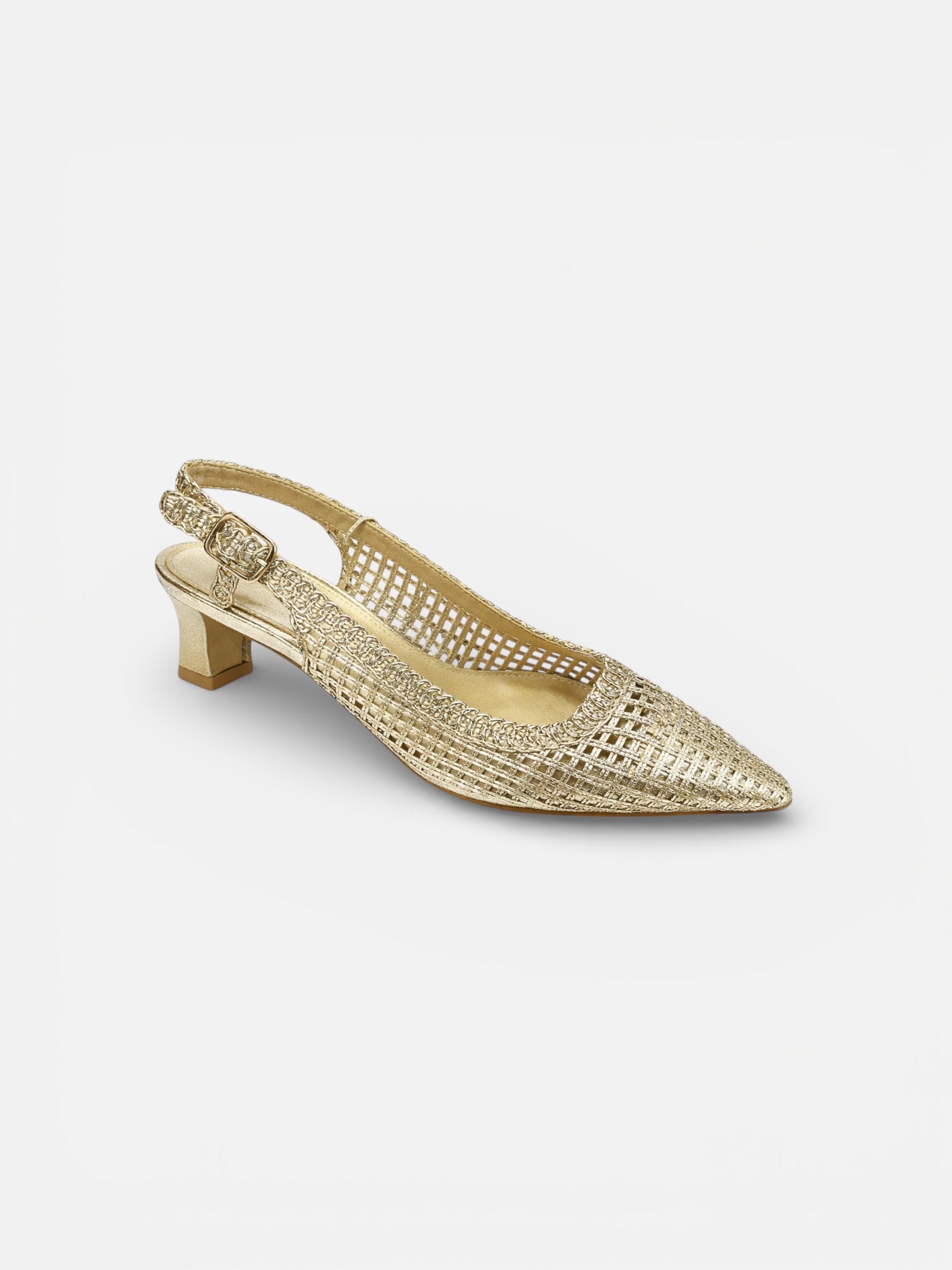 XTI - MEMORY FOAM - Scarpa Slingback oro intrecciata con tacco medio donna