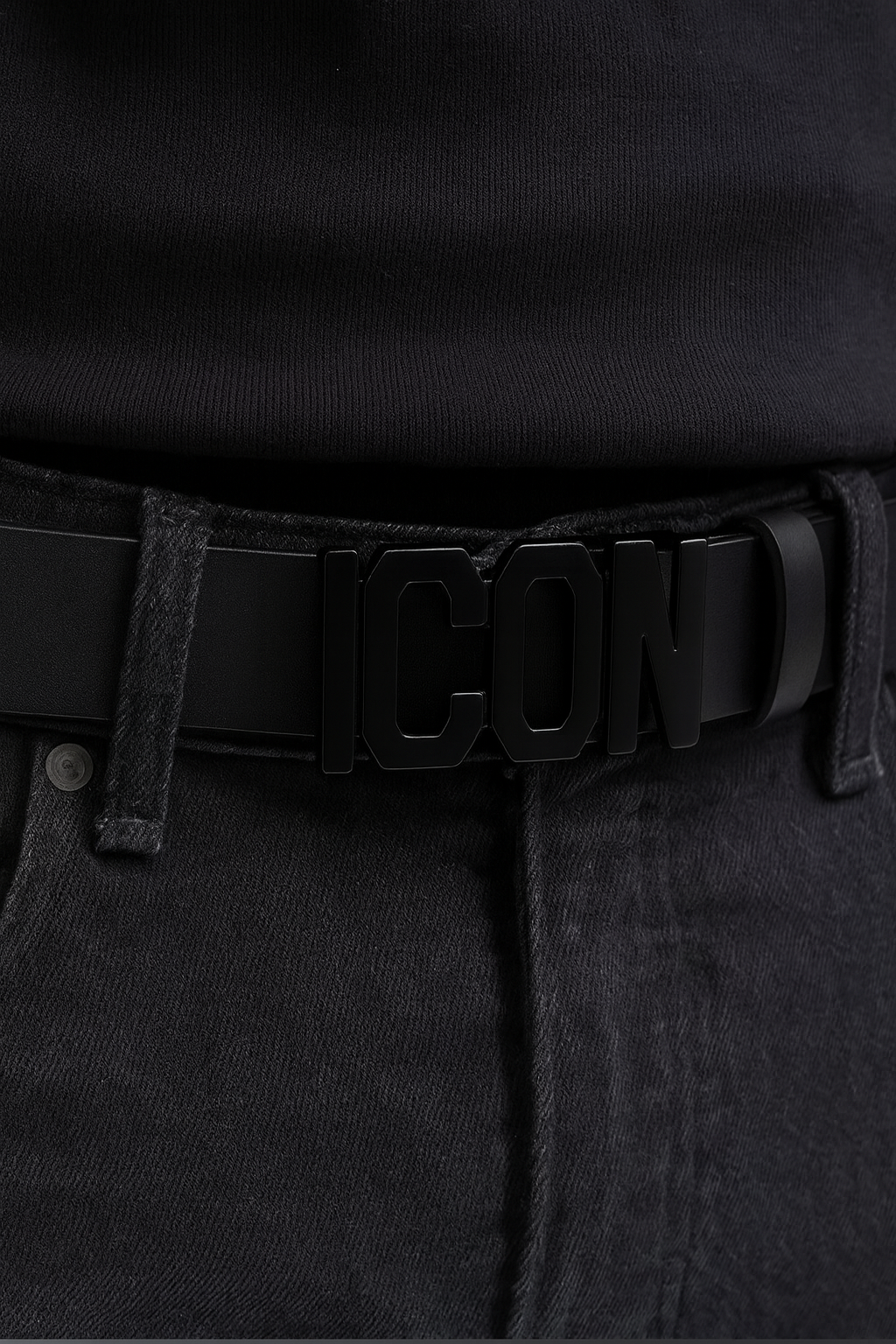 ICON - Cintura nera con fibbia nera uomo