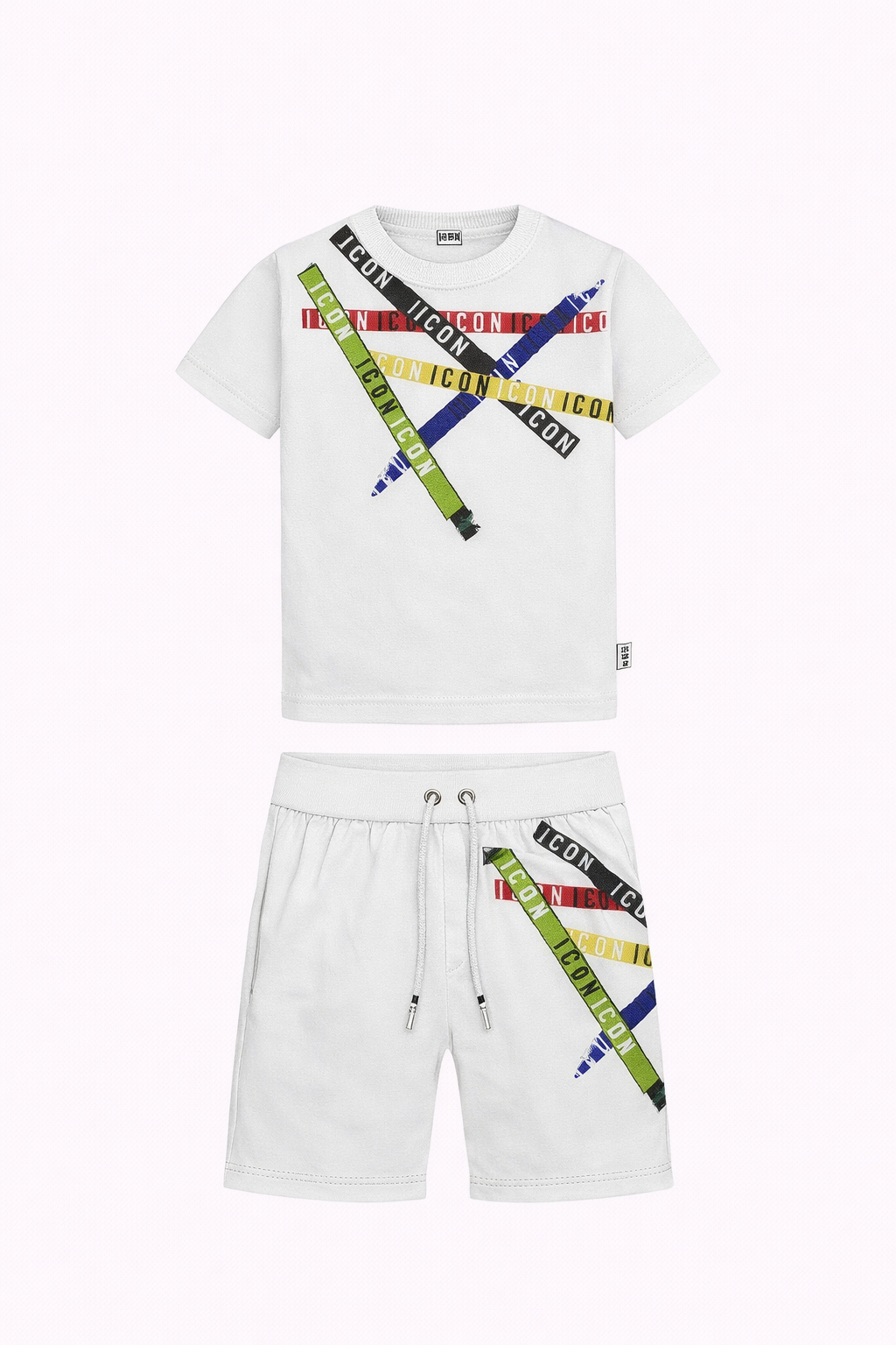 ICON - OUTFIT COMPLETO - T-shirt e bermuda con bande intrecciate bambino