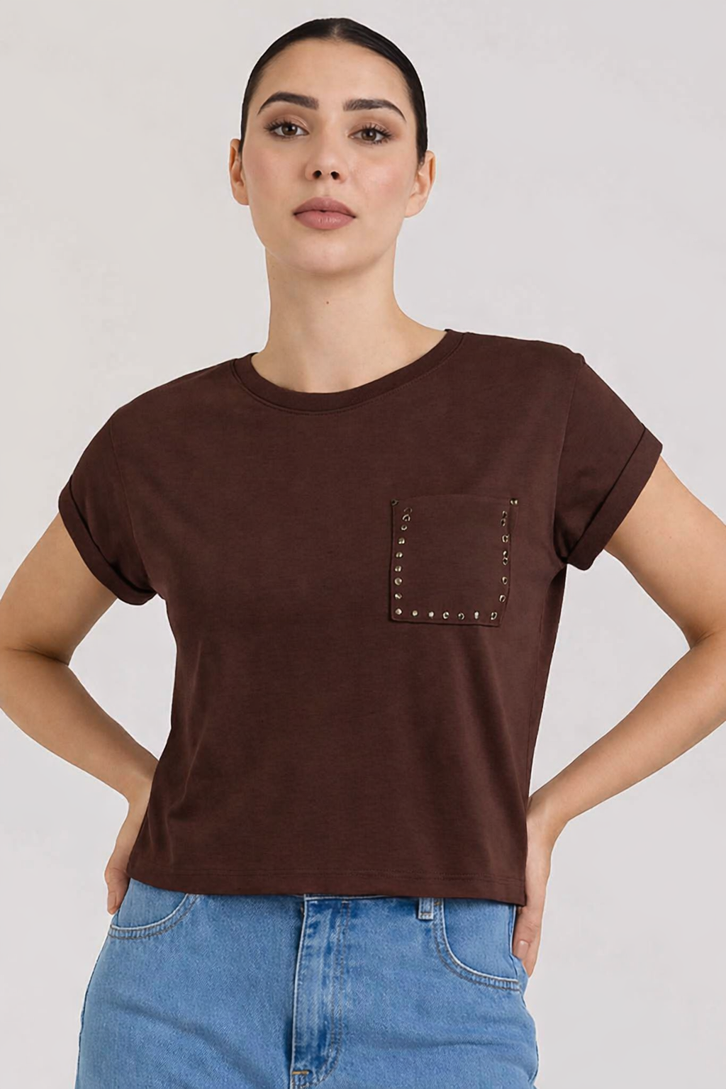 TAKE TWO - T-shirt con taschino e strass donna