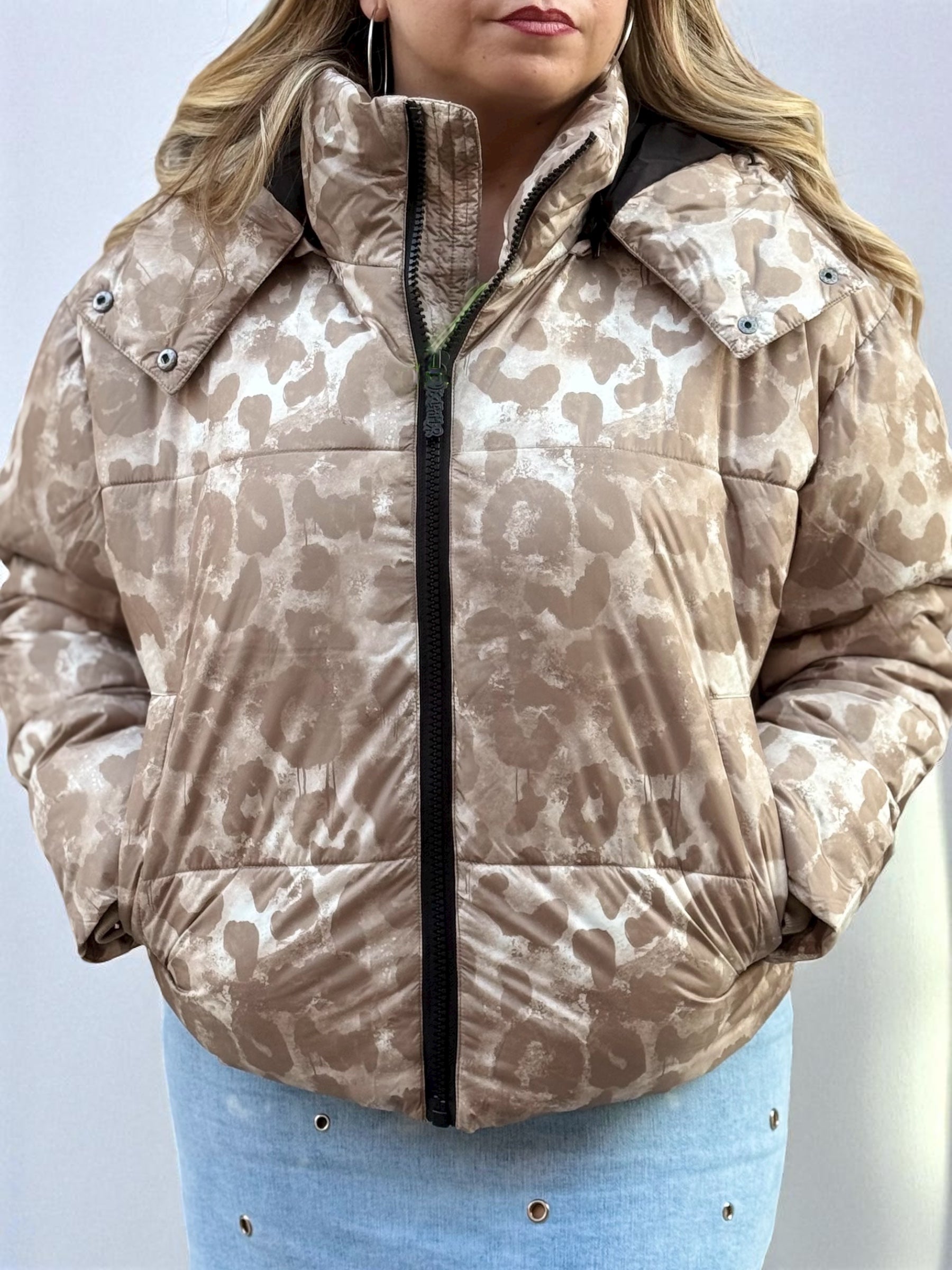 DISCLAIMER - Giubbotto maculato con cappuccio donna